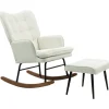 HOMCOM Balkonmöbel|Schaukelstuhl mit Hocker Leinenoptik