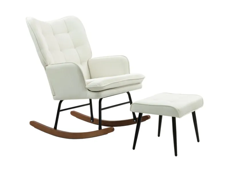 HOMCOM Balkonmöbel|Schaukelstuhl mit Hocker Leinenoptik