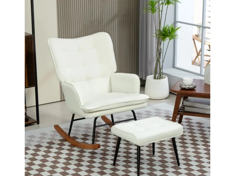 HOMCOM Balkonmöbel|Schaukelstuhl mit Hocker Leinenoptik