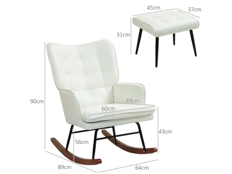 HOMCOM Balkonmöbel|Schaukelstuhl mit Hocker Leinenoptik