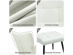 HOMCOM Balkonmöbel|Schaukelstuhl mit Hocker Leinenoptik