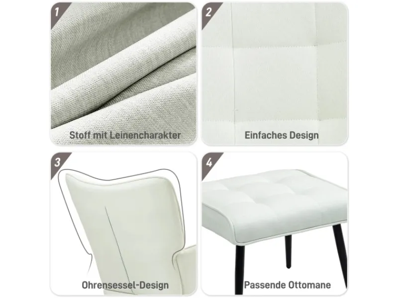 HOMCOM Balkonmöbel|Schaukelstuhl mit Hocker Leinenoptik