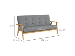 HOMCOM Sitzkissen|3-Sitzer Sofa Couch für Wohnzimmer Schlafzimmer Dunkelgrau