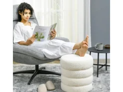 Sitzhocker Runder Fußstütze mit Sitzkissen Cremeweiß  Ø40 x 45 cm*HOMCOM Outlet