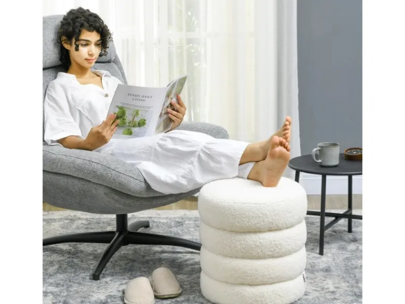 Sitzhocker Runder Fußstütze mit Sitzkissen Cremeweiß Ø40 x 45 cm*HOMCOM Outlet