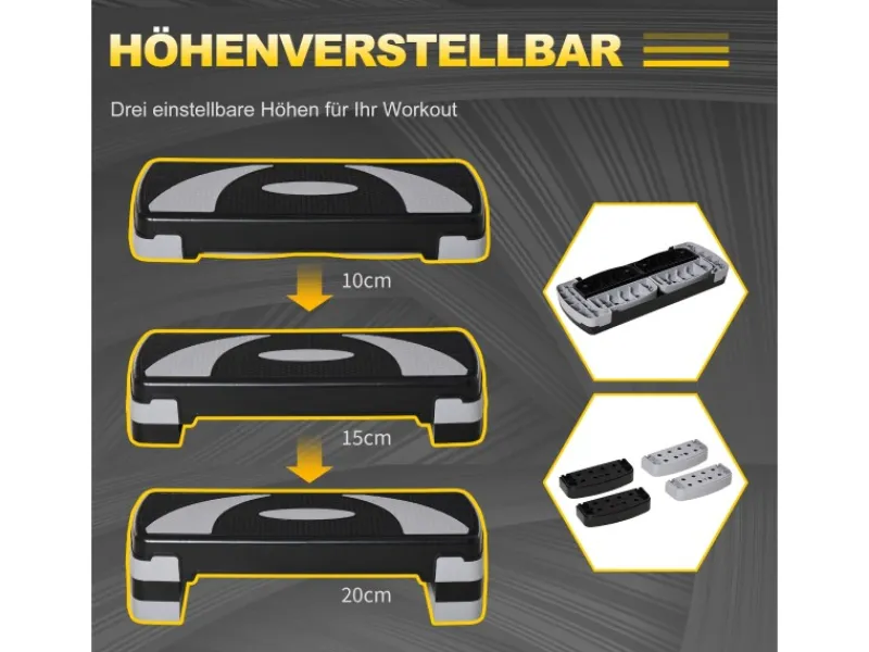 Steppbrett Kunststoff Schwarz+Grau 80L x 31B x 20H cm*HOMCOM Sale