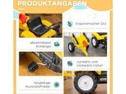 Kinder HOMCOM Outdoor-Spielzeug|Quads|Trettraktor mit Anhänger für Outdoor 133 x 42 x 51 cm