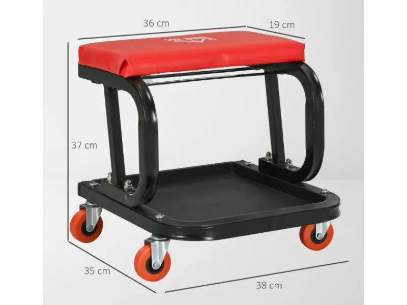 Werkstatthocker mit Ablage Gepolstert Sitzkissen Stahl Rot*HOMCOM Best