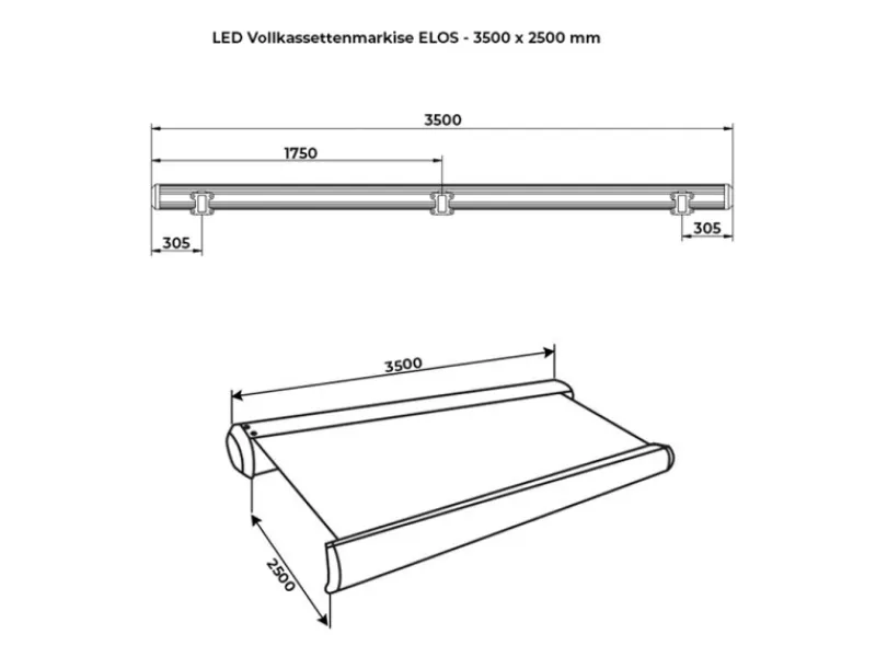 LED Vollkassettenmarkise ELOS Anthrazit 350x250cm*Home Deluxe Clearance