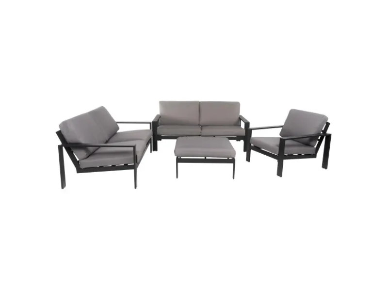 Home Deluxe Lounge-Gartenmöbel|Lounge-Set Rio XL 4-teilig Aluminium Schwarz-Hellgrau