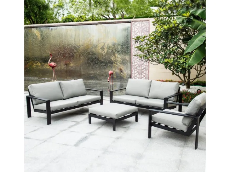 Home Deluxe Lounge-Gartenmöbel|Lounge-Set Rio XL 4-teilig Aluminium Schwarz-Hellgrau