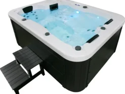 Home Deluxe Outdoor Whirlpools|Outdoor Whirlpool White Marble Plus Inkl. Treppe und Thermoabdeckung