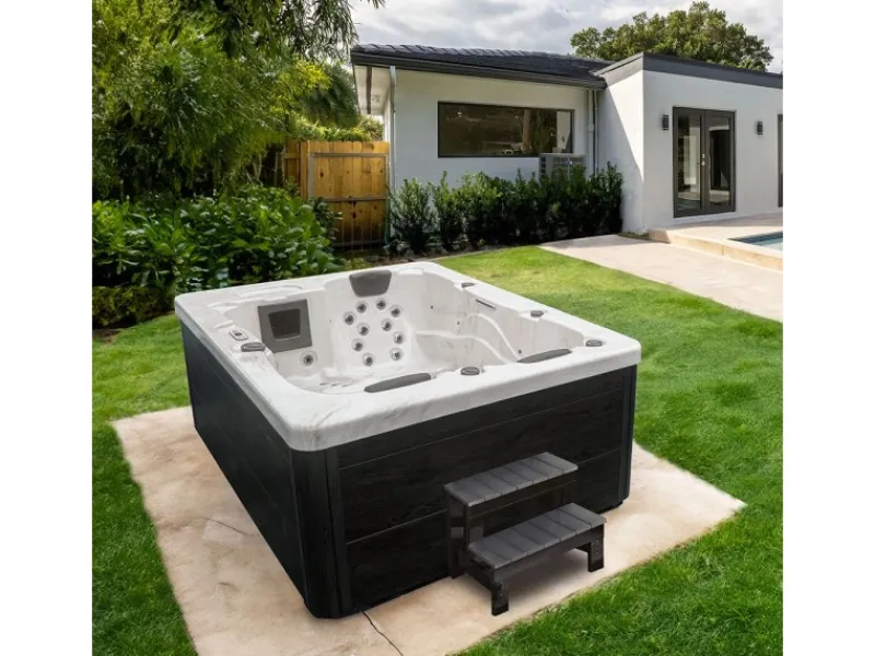 Home Deluxe Outdoor Whirlpools|Outdoor Whirlpool White Marble Plus Inkl. Treppe und Thermoabdeckung