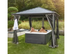 Home Deluxe Outdoor Whirlpools|Outdoor Whirlpool White Marble Plus Inkl. Treppe und Thermoabdeckung