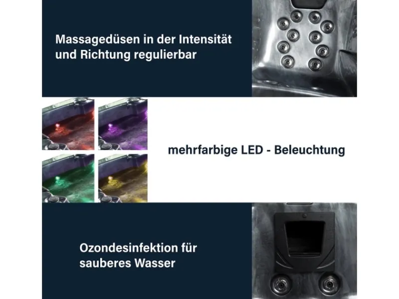 Home Deluxe Outdoor Whirlpools|Whirlpool Black Marble für 3 Personen 210 x 160 x 85 cm