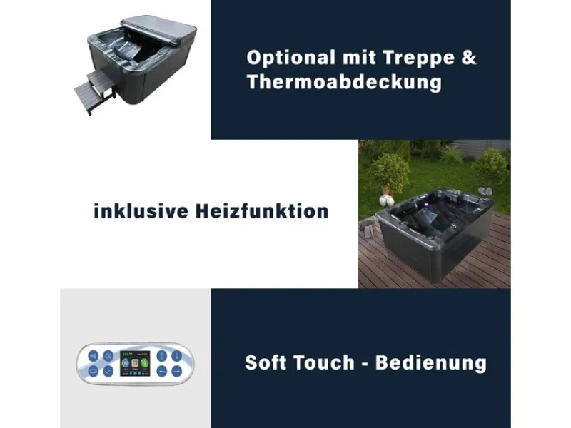 Home Deluxe Outdoor Whirlpools|Whirlpool Black Marble für 3 Personen 210 x 160 x 85 cm