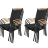 Gartenstuhl 8er Set Diplomat Stapelstuhl aus Aluminium und Teakholz Stapelbar 150 kg belastbar Schwarz*ib style Discount