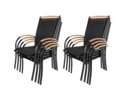Gartenstuhl 8er Set Diplomat Stapelstuhl aus Aluminium und Teakholz Stapelbar 150 kg belastbar Schwarz*ib style Discount
