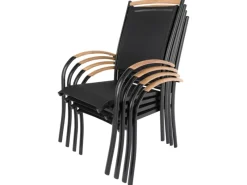ib style Gartenstühle|Gartenstuhl 4er Set Diplomat Stapelstuhl aus Aluminium und Teakholz Stapelbar 150 kg belastbar Schwarz