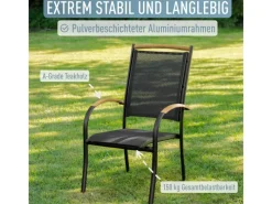 ib style Gartenstühle|Gartenstuhl 4er Set Diplomat Stapelstuhl aus Aluminium und Teakholz Stapelbar 150 kg belastbar Schwarz
