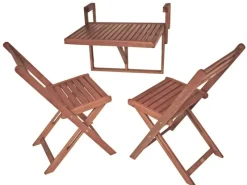Jardinion Gartenmöbel-Sets|Balkonmöbel|Balkonhängetisch Set 3 teilig Stühle und Klapptisch für Geländer