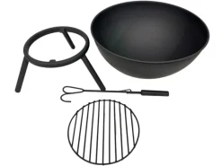 Jet-Line Gartenkamine|Feuerkörbe|Feuerschale Navaro in Schwarz Inklusive Schürhaken und Brennholzrost