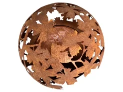 Feuerstelle World in Rostoptik Ø 58cm in Kugelform mit Blattmotiv*Jet-Line Clearance