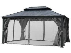 Gartenpavillon Bagdad aus Alu mit Festem Metalldach 3,65 x 3,65 Meter in Anthrazit*Jet-Line Online