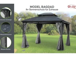 Gartenpavillon Bagdad aus Alu mit Festem Metalldach 3,65 x 3,65 Meter in Anthrazit*Jet-Line Online