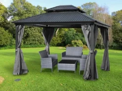 Gartenpavillon Bagdad aus Alu mit Festem Metalldach 3,65 x 3,65 Meter in Anthrazit*Jet-Line Online
