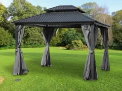 Gartenpavillon Bagdad aus Alu mit Festem Metalldach 3,65 x 3,65 Meter in Anthrazit*Jet-Line Online