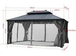 Gartenpavillon Bagdad aus Alu mit Festem Metalldach 3,65 x 3,65 Meter in Anthrazit*Jet-Line Online