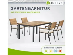 Juskys Gartenmöbel-Sets|Akazienholz Gartengarnitur Rhodos 5 teilig mit Tisch und 4 Stühlen