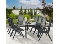 Juskys Balkonmöbel|Aluminium Gartengarnitur Milano 9 Teilig mit Tisch und 8 Stühlen