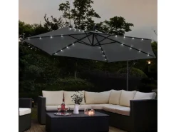 Juskys Sonnenschirme|Ampelschirm Brazil Ø 3,0m mit LED, Kurbel und Standfuß in