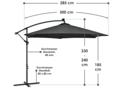 Juskys Sonnenschirme|Ampelschirm Brazil Ø 3,0m mit LED, Kurbel und Standfuß in