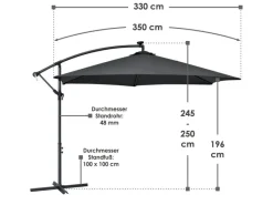 Juskys Sonnenschirme|Ampelschirm Brazil Ø 3,5m mit LED, Kurbel und Standfuß in