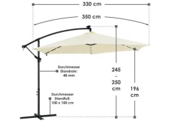 Juskys Sonnenschirme|Ampelschirm Brazil Ø 3,5m mit LED, Kurbel und Standfuß in Dunkelgrau und Creme