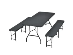 Bierzeltgarnitur Amberg aus Kunststoff 3 teilig in Rattan Optik Schwarz*Juskys Best