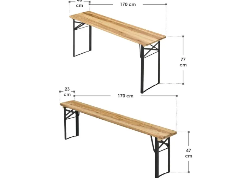 Bierzeltgarnitur Bichl 3 teilig mit lackiertem Tannenholz 170 cm*Juskys