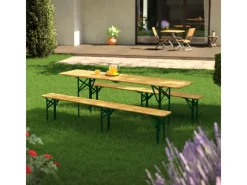 Juskys Bierzeltgarnituren|Bierzeltgarnitur Passau 3 teilig klappbar mit lackiertem Tannenholz 220 cm