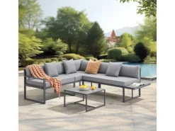 Juskys Lounge-Gartenmöbel|Gartenmöbel Lounge St. Tropez Dunkelgrau Hellgrau