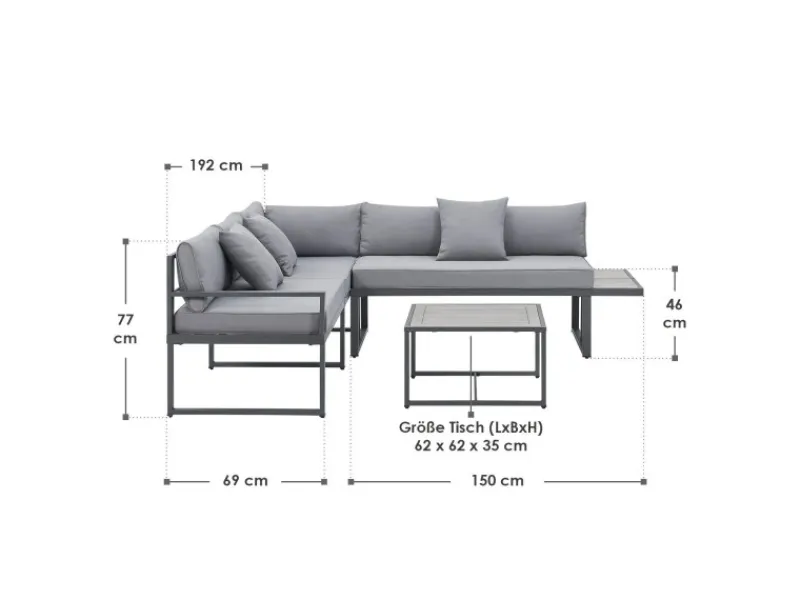 Juskys Lounge-Gartenmöbel|Gartenmöbel Lounge St. Tropez Dunkelgrau Hellgrau