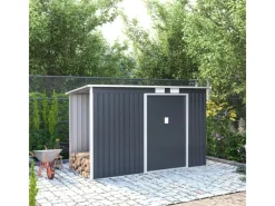 Juskys Kaminholzregale|Holzunterstand für Metall Geräteschuppen M Links