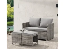 Juskys Lounge-Gartenmöbel|2in1 Polyrattan Relax Gartenmöbel Set Jamaika Grau Meliert
