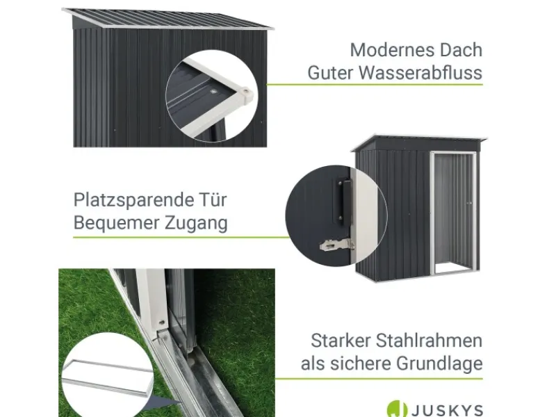 Metall Gerätehaus S mit Pultdach Anthrazit*Juskys