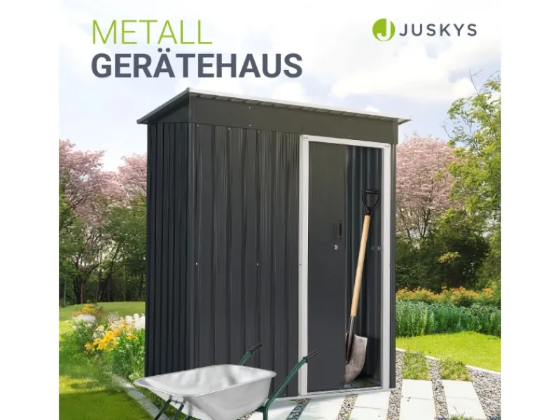 Metall Gerätehaus S mit Pultdach Anthrazit*Juskys