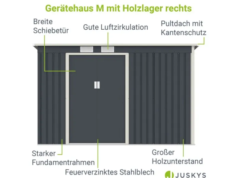 Metall Geräteschuppen M mit Unterstand Rechts*Juskys Online