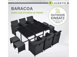 Juskys Lounge-Gartenmöbel|Gartenmöbel-Sets|Polyrattan Essgruppe Baracoa XL 11 Teilig Schwarz