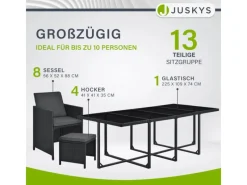 Polyrattan Essgruppe Baracoa XXL 13 Teilig Schwarz*Juskys Outlet